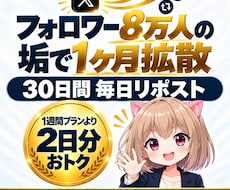 Xフォロワー8万の垢で1ヶ月投稿を拡散/PRします イメージ1