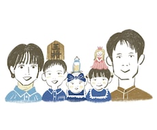 お気に入りを頭上に◎色鉛筆タッチで似顔絵描きます