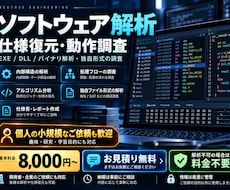 ソフトウェアの逆向解析・仕様復元を承りますます EXE・DLL解析、内部ロジック調査、動作仕様の復元