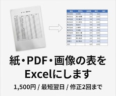 紙・PDF・画像の表をExcelデータ化します イメージ1