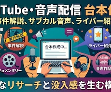 実績多数！解説やサブカル音声の台本を作成します 怪事件の裏側からサブカルの深淵まで、圧倒的没入感の台本執筆