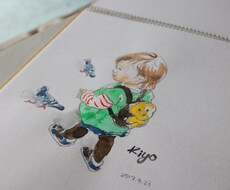 優しい水彩画タッチの似顔絵をお描きします