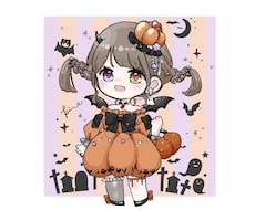 ハロウィンミニキャライラストお描きします 基本の髪型、目の色色変更でお安く、オプションで髪型変更も可能