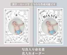 写真入り命名書ポスターを印刷して発送します A4/A3サイズ対応・写真入り・出生データ入り(White)