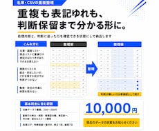 見づらい名簿・CSVを綺麗に整えます 重複や表記ゆれを、判断保留も分かる整理済みデータにします