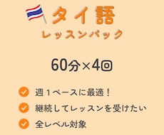 タイ語を週１ペースで定期的に教えます 継続してレッスンを受けたい方におすすめ！60分×4回パック
