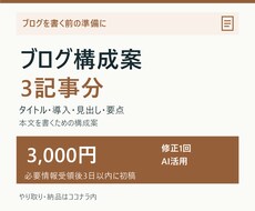ブログ3記事分の見出しと構成案を作成します イメージ1