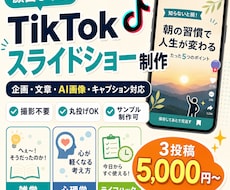 顔出し不要！TikTokスライドショーを制作します テーマを送る！企画・文章・画像・キャプションまでまとめて制作