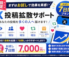 お試し┊ X（旧Twitter）7日間拡散します イメージ1