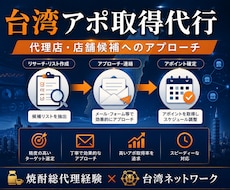 台湾の代理店・店舗候補へアポ取得代行します 焼酎総代理経験×現地ネットワークで候補開拓
