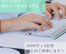 3000字x3記事を16,000円で執筆します 【SEO対応】リサーチを行い、記事構成から執筆まで対応します