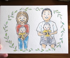 透明水彩絵具で「笑顔」の似顔絵を手描きします そのままプレゼントしたりお部屋に飾れる原画ポストカードです♪