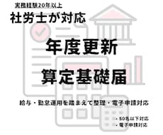 年度更新・算定基礎届を社労士が代行します 20年以上の給与計算・勤怠運用等の実務経験を踏まえて確認