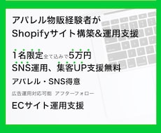 運用支援込!ShopifyでECサイト作成します アパレル物販経験者の私が、ECサイト作成＋運用支援します