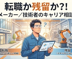 転職か残留か、技術者のキャリア相談に乗ります 転職の不安を抱える、メーカー勤務者や技術者に道を示します