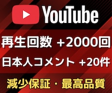 YouTube再生回数＆日本人コメントを増やします 再生回数+2000回＆日本人コメント+20件が2,000円✨