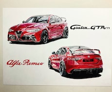写真を元に車、バイクをふた通りの構図で描きます Ａ3サイズのケント紙に色鉛筆でリアルに描きます。