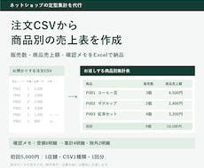 注文CSVから商品別の販売数と売上を集計します イメージ1