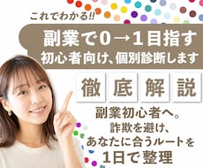 副業で０→１目指す初心者向け、個別診断します 副業初心者へ。詐欺を避け、あなたに合うルートを1日で整理