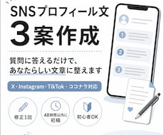 SNSプロフィール文をヒアリングから3案作ります 質問に答えるだけ！用途や雰囲気に合わせて伝わる文章に整えます