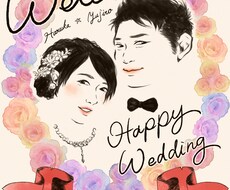 レトロでおしゃれな似顔絵描きます 結婚式のウェルカムボード、似顔絵プレゼント等お探しの方