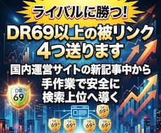 ライバルに勝つ！DR69以上の被リンク4つ送ります 国内運営サイトの新記事中から手作業で安全に検索上位へ導く