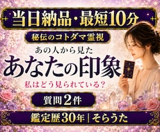 最短10分　質問2件　あの人からの印象を視ます 即日対応　短文2行　秘伝のコトダマ霊視　お手軽鑑定