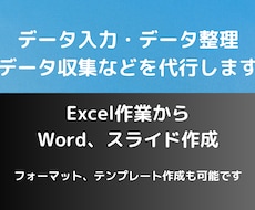 データ入力・エクセル作業等を代行いたします Excel、Word等、幅広く対応いたします