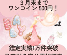 霊視◆子宝・妊活・時期・性別・人数を詳細鑑定します 3月末まで500円！鑑定1万件◆24h内回答・質問何度でも可
