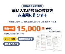 飲食店の雇い入れ時教育の教材をお店用に作ります 8項目に沿い、店の設備に合わせて書き換え・校正します