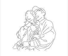 ペア用アイコン/イラスト/似顔絵描きます 写真を元に線画でオリジナルイラスト作成！