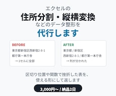 エクセルの住所分割・縦横変換などデータ整形します イメージ1