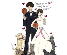 結婚式のウェルカムボードを作成します 温かい雰囲気のイラストを描きます‎^_^