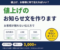 お客様が離れない値上げのお知らせ文を作ります イメージ1