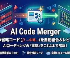 AIレビュー・ドキュメント生成ツール販売します Git管理AIのコメントカット// 中略など差分マージに対応