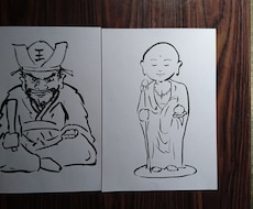 お地蔵様と閻魔様の絵を筆で書きます やさしいお地蔵様と怖い閻魔様です