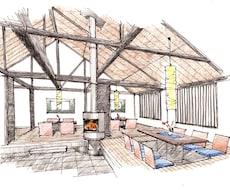 イメージスケッチを制作致します 手描きで建築、インテリア、イベントパースを描きます。