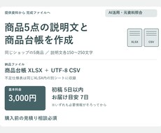 商品5点の説明文と商品台帳を作成します イメージ1