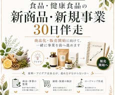 食品・健康食品の新商品・新規事業を30日伴走します 商品化・販売開始に向けて、30日間一緒に事業を前へ進めます