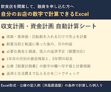 飲食店開業の収支・資金計画Excelを提供します 席数と客単価を入れるだけで自動計算、創業計画書の数字も出ます