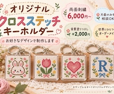 お好きな絵柄をクロスステッチキーホルダーにします 約5cm角♪世界にひとつだけのオリジナル作品をお届け！