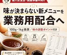 味が決まらない新メニューを業務用配合に仕上げます 100g・1kg換算の配合表を相談つきで提案します