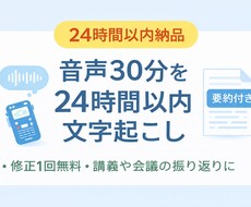 音声30分を24時間以内文字起こします イメージ1