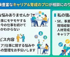 現場経験豊富なキャリア&育成のプロが相談にのります SE/事業開発/人材育成経験者によるキャリアコンサルティング