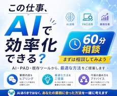60分相談！AI・業務自動化・DX相談承ります AIやPADを組み合わせ、業務に合った方法を一緒に考えます。