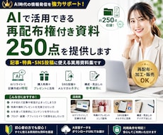 AIで活用できる再配布権付資料250点を提供します 記事・特典・SNS投稿に使える実用資料集です