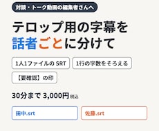 対談動画のテロップ用SRTを話者ごとに作ります イメージ1
