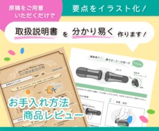 御社商品の取説・レビュー等を挿絵付でデザインします 商品レビューや取説の要点をイラスト化♪視覚に訴え、読み易く！