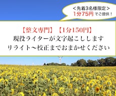 整文専門：ベテランライターが文字起こしします 1分150円。リライト～校正までおまかせください