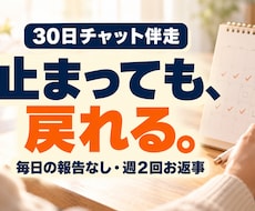 崩れても戻れる習慣化を30日チャットで伴走します 毎日の報告は不要・週2回の返信・止まった日から再開